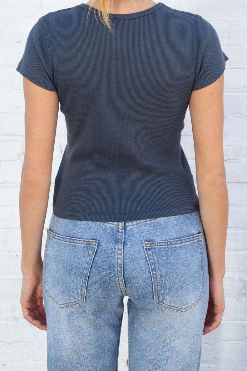 Navy Brandy Melville Ashlyn V Neck Tops | USA 73289-ACSY