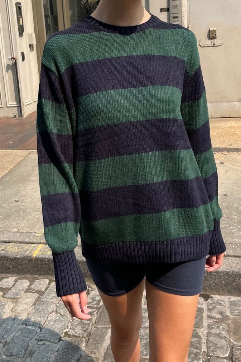 Navy Green Brandy Melville Brianna Cotton Thick Stripe Sweaters | USA 74082-UVWE