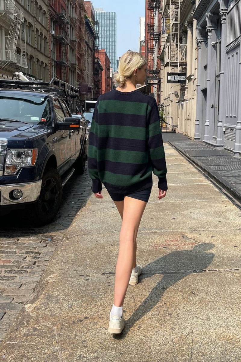 Navy Green Brandy Melville Brianna Cotton Thick Stripe Sweaters | USA 74082-UVWE