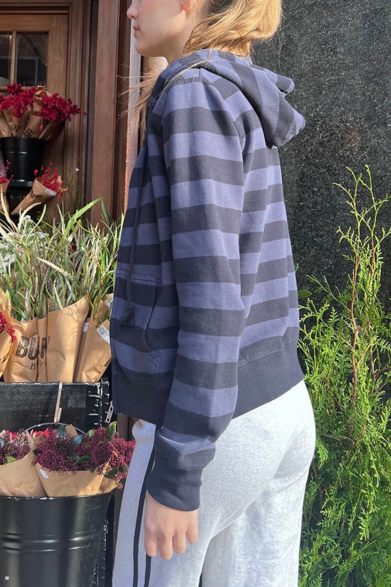 Navy Purple Brandy Melville Christy Striped Hoodie | USA 18264-ZTOA