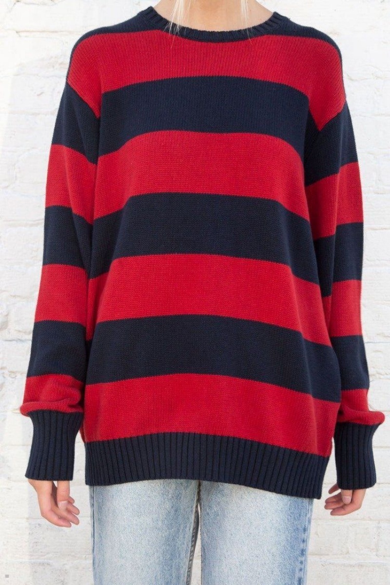 Navy Red Brandy Melville Brianna Cotton Thick Stripe Sweaters | USA 78192-RNEX