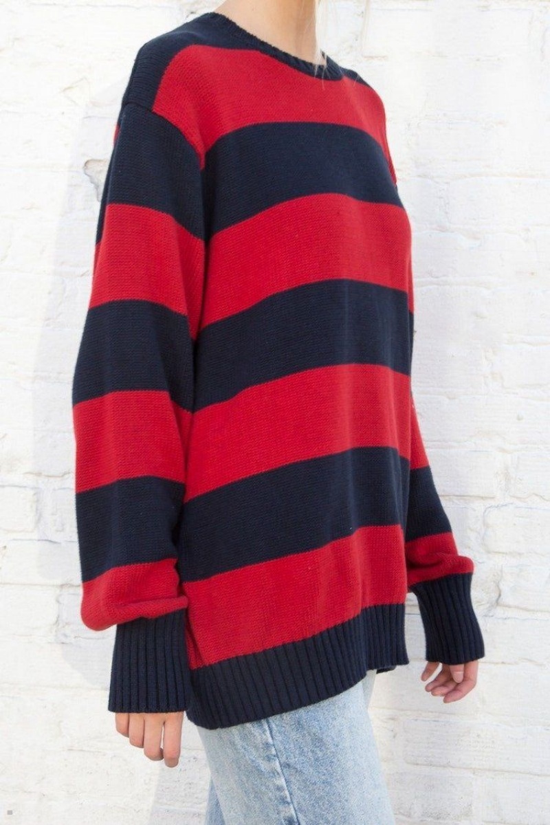 Navy Red Brandy Melville Brianna Cotton Thick Stripe Sweaters | USA 78192-RNEX