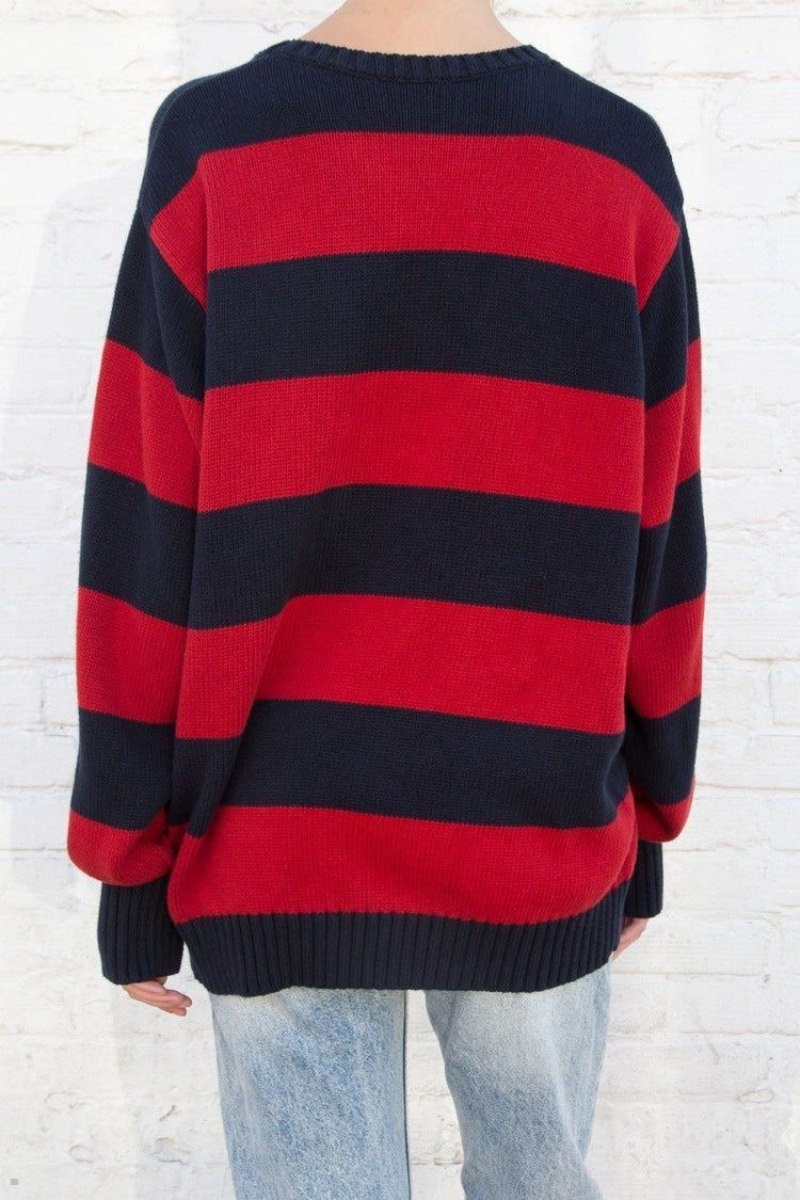 Navy Red Brandy Melville Brianna Cotton Thick Stripe Sweaters | USA 78192-RNEX