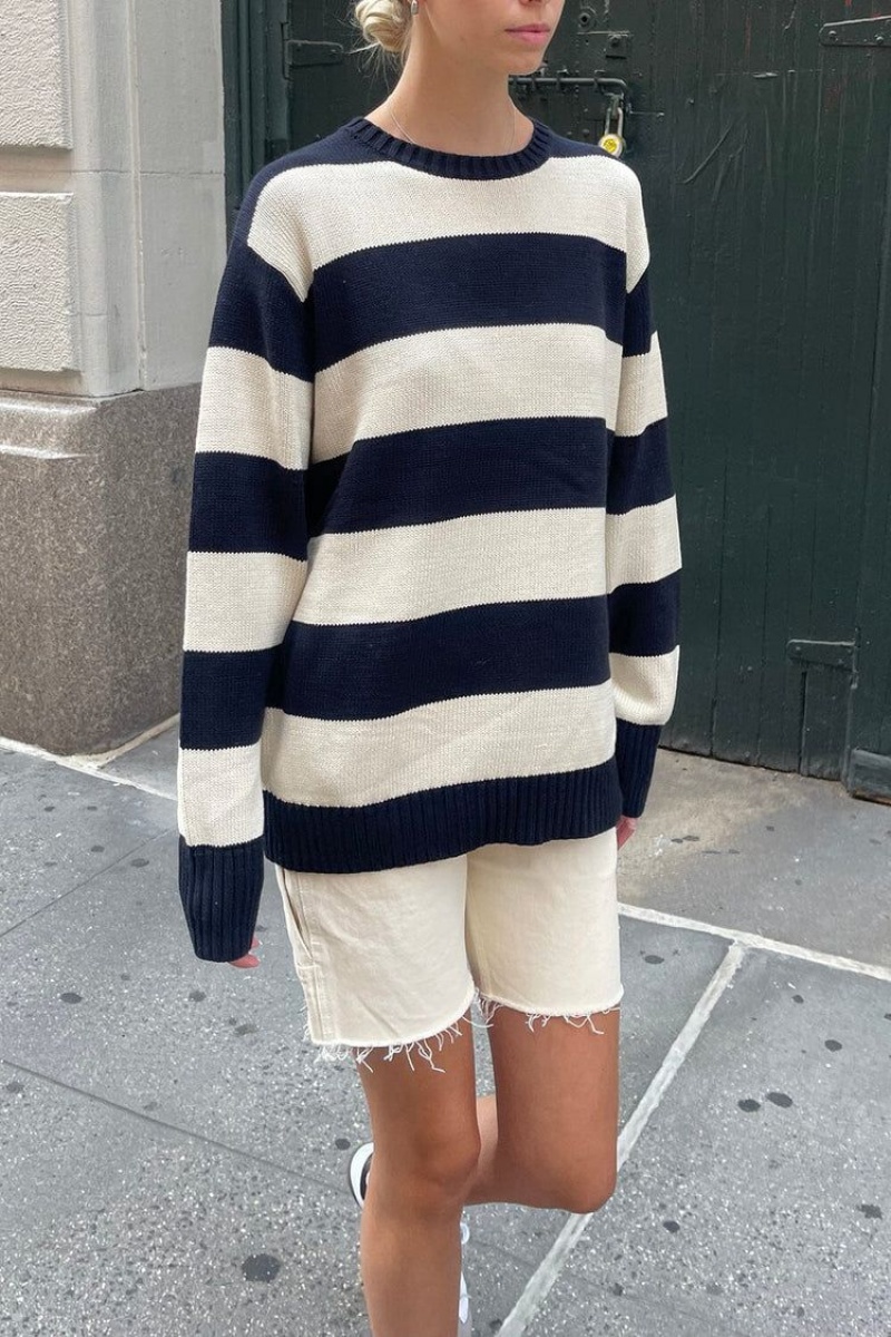 Navy White Brandy Melville Brianna Cotton Thick Stripe Sweaters | USA 48926-BJUE