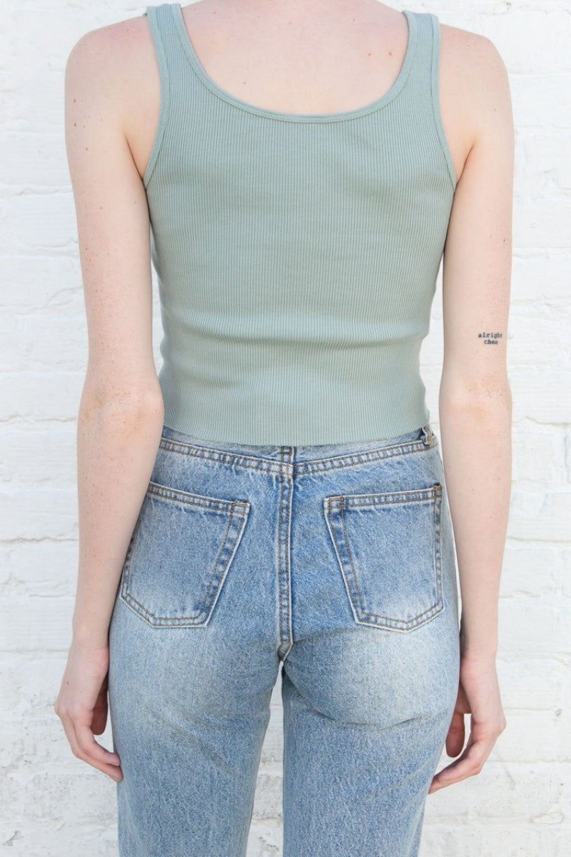 Olive Brandy Melville Sheena Crop Tank Tops | USA 95814-MGQL