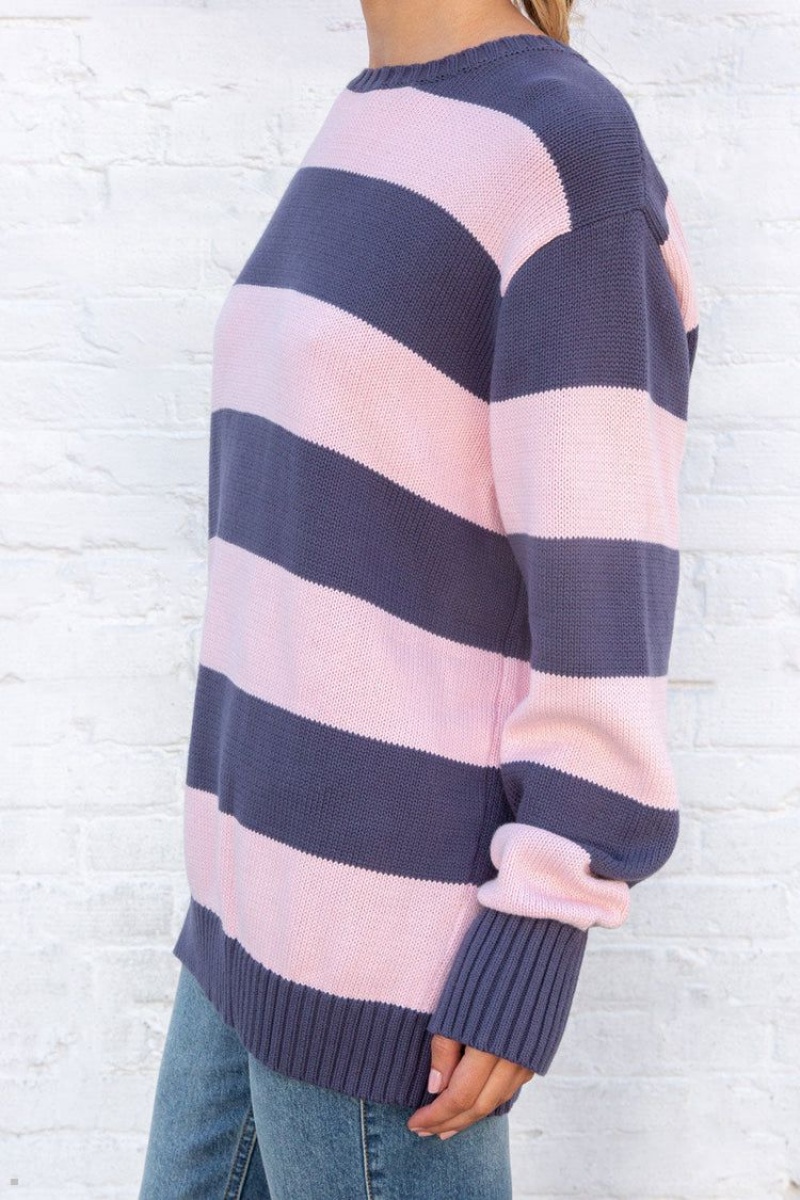 Pink Navy Brandy Melville Brianna Cotton Thick Stripe Sweaters | USA 51386-OFUP