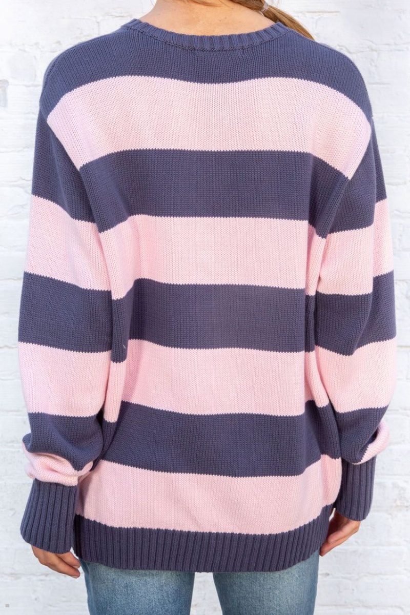 Pink Navy Brandy Melville Brianna Cotton Thick Stripe Sweaters | USA 51386-OFUP