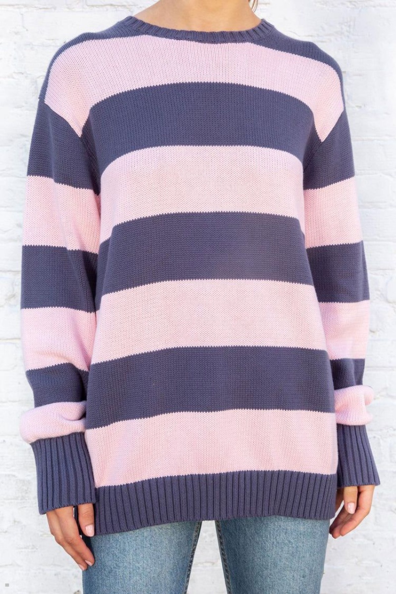 Pink Navy Brandy Melville Brianna Cotton Thick Stripe Sweaters | USA 51386-OFUP