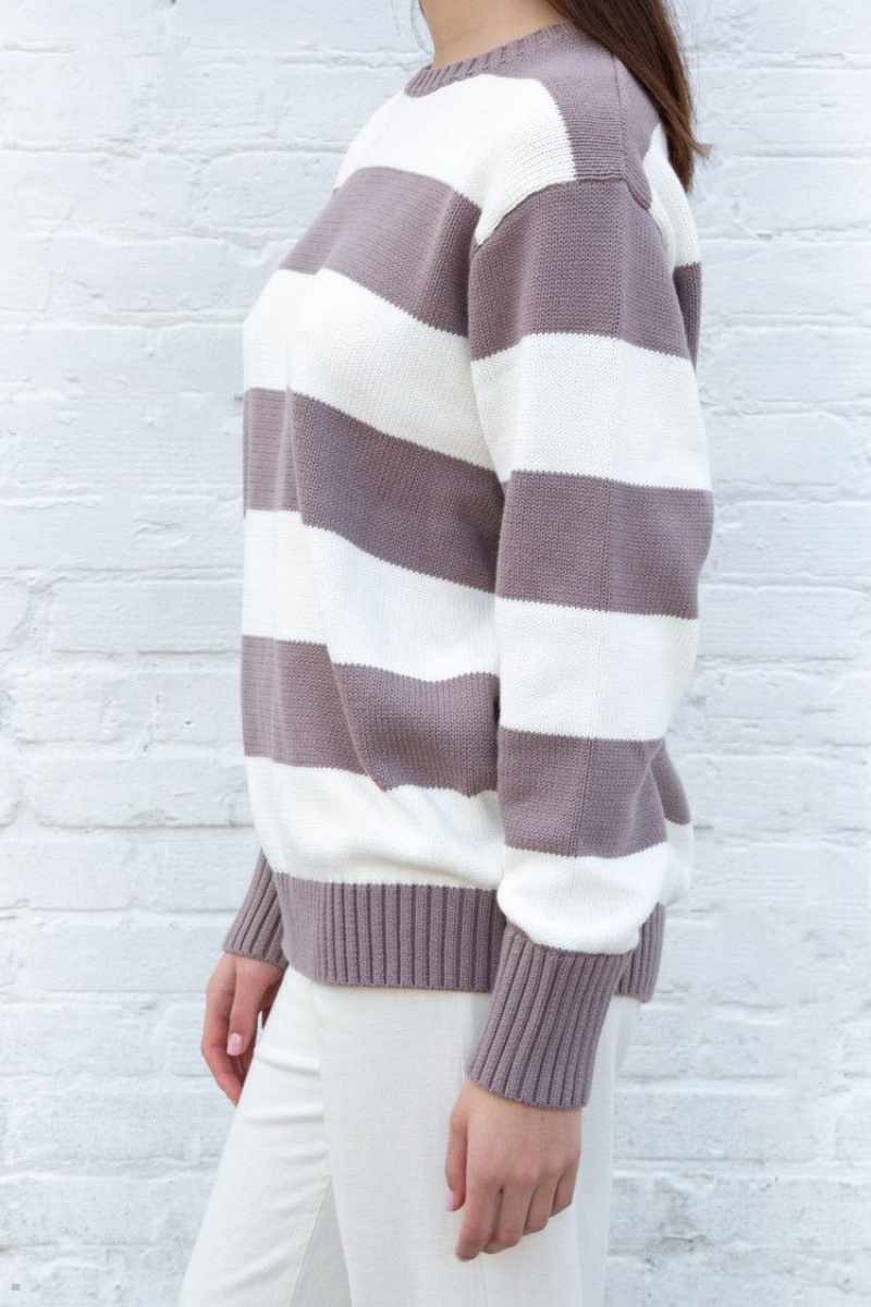 Purple White Brandy Melville Brianna Cotton Thick Stripe Sweaters | USA 06798-XSLP