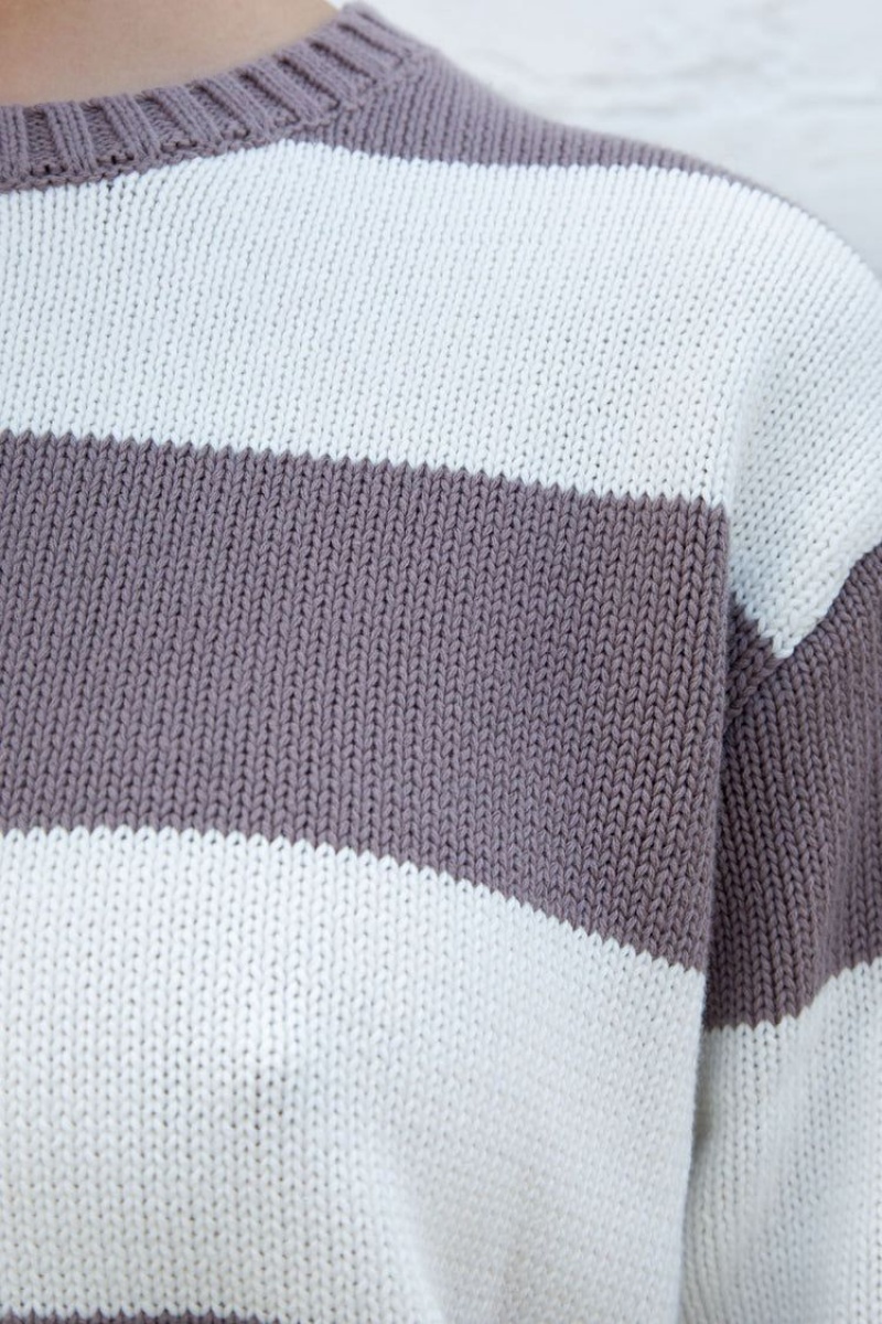 Purple White Brandy Melville Brianna Cotton Thick Stripe Sweaters | USA 06798-XSLP