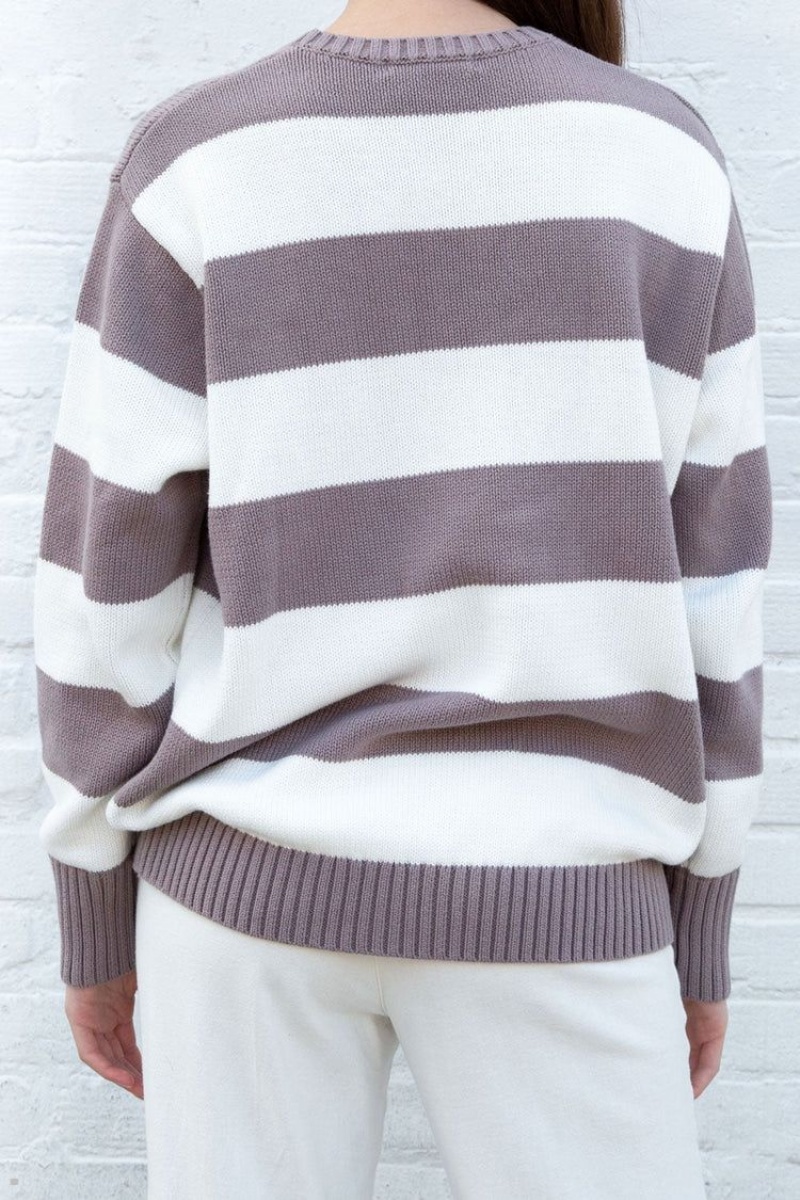 Purple White Brandy Melville Brianna Cotton Thick Stripe Sweaters | USA 06798-XSLP