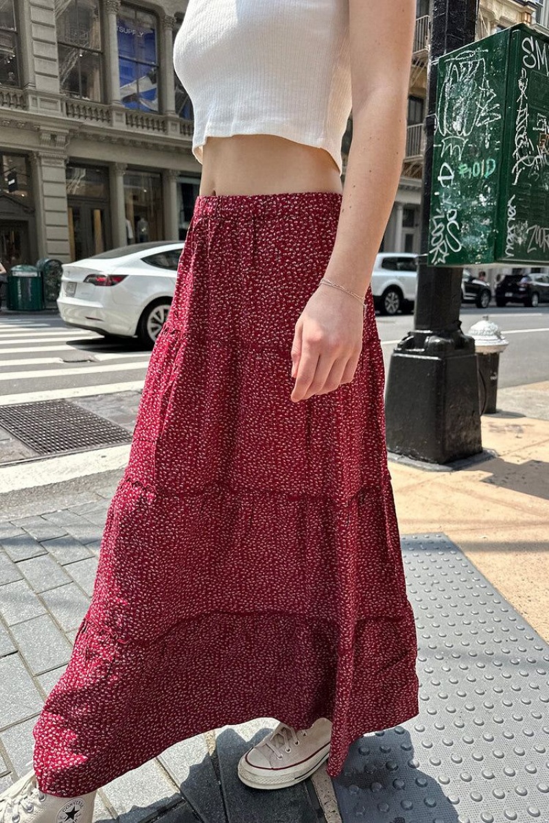 Red Brandy Melville Izzy Floral Skirts | USA 72630-JVDK