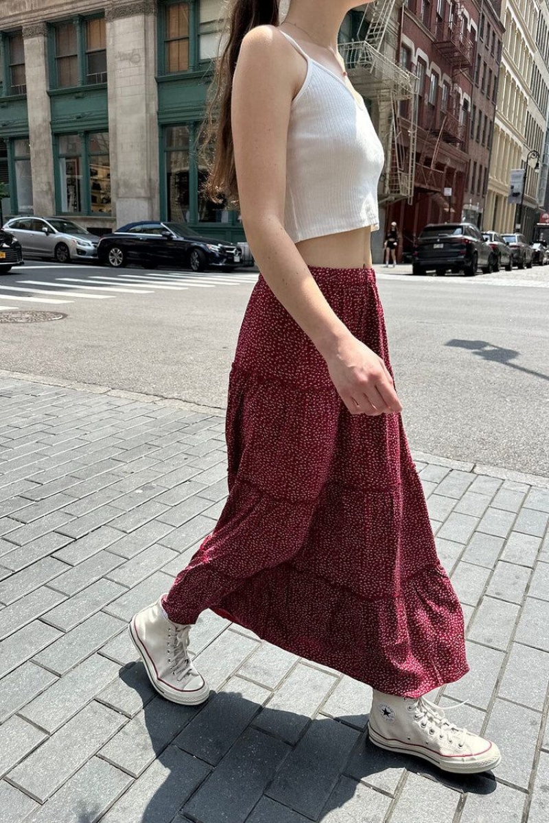 Red Brandy Melville Izzy Floral Skirts | USA 72630-JVDK