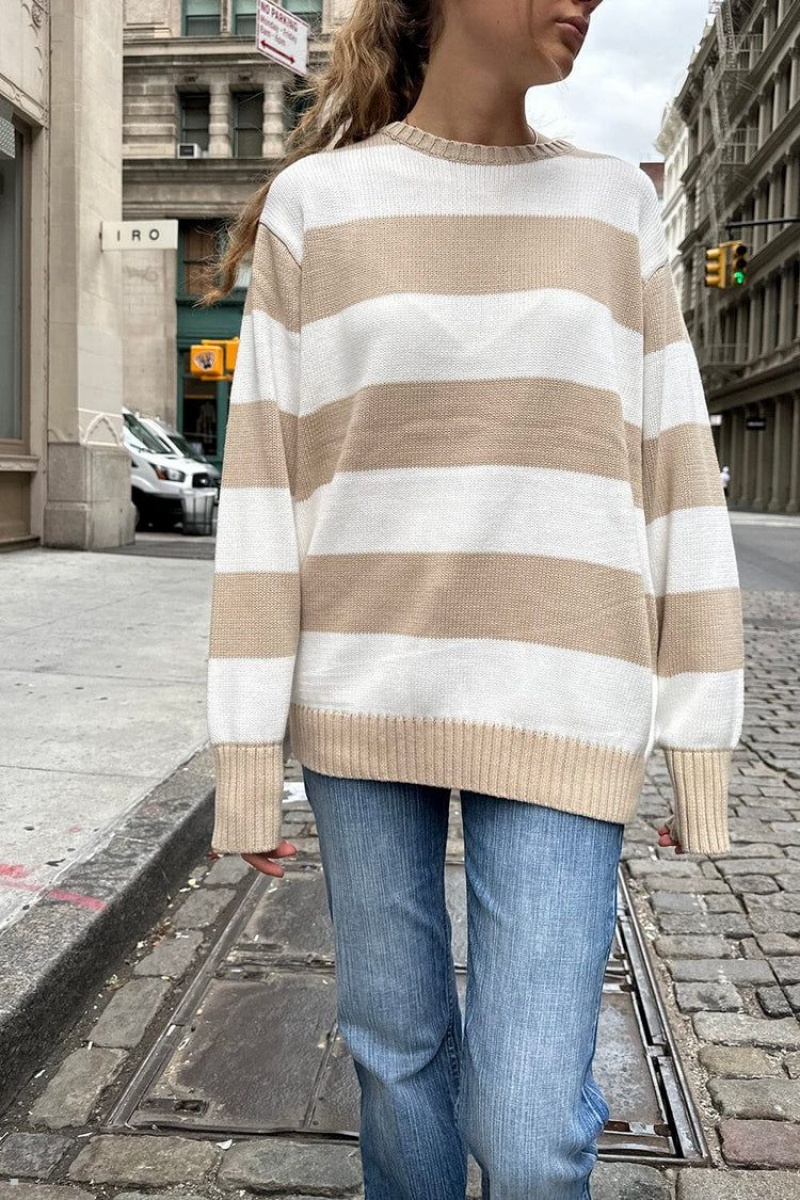 White Beige Brandy Melville Brianna Cotton Thick Stripe Sweaters | USA 21567-KXJI