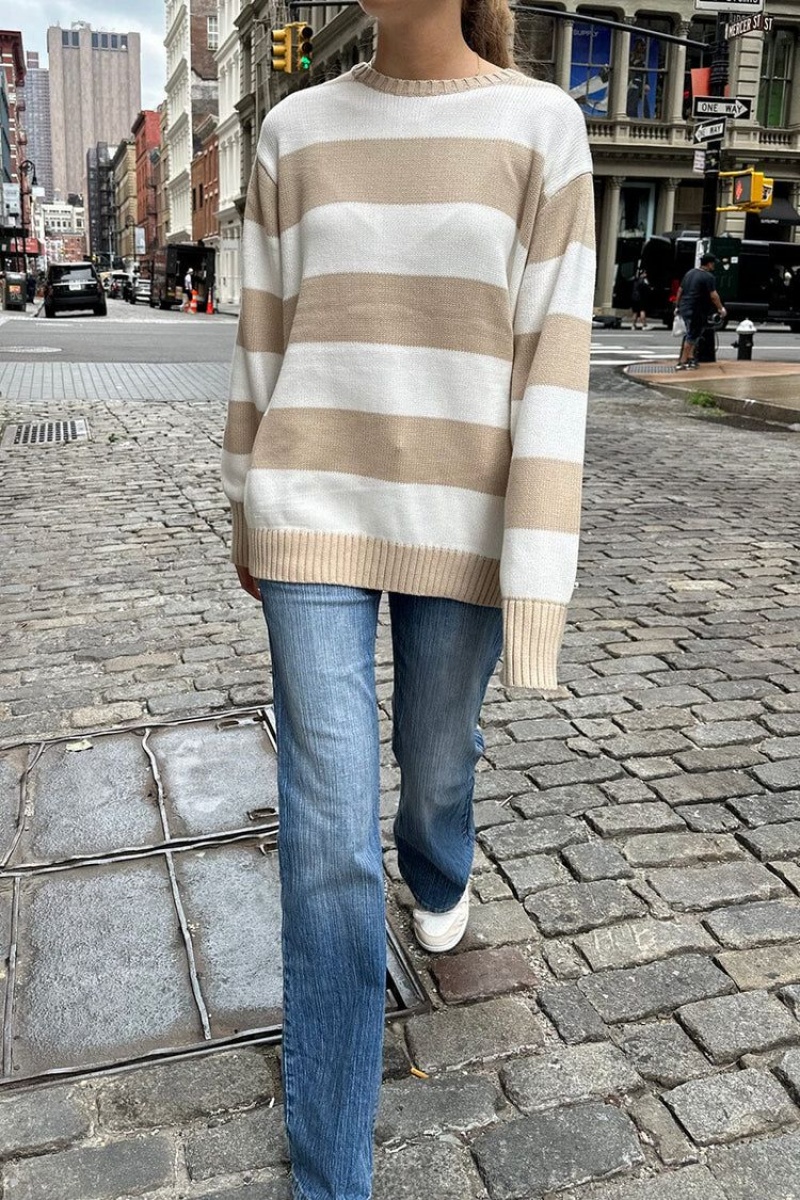 White Beige Brandy Melville Brianna Cotton Thick Stripe Sweaters | USA 21567-KXJI