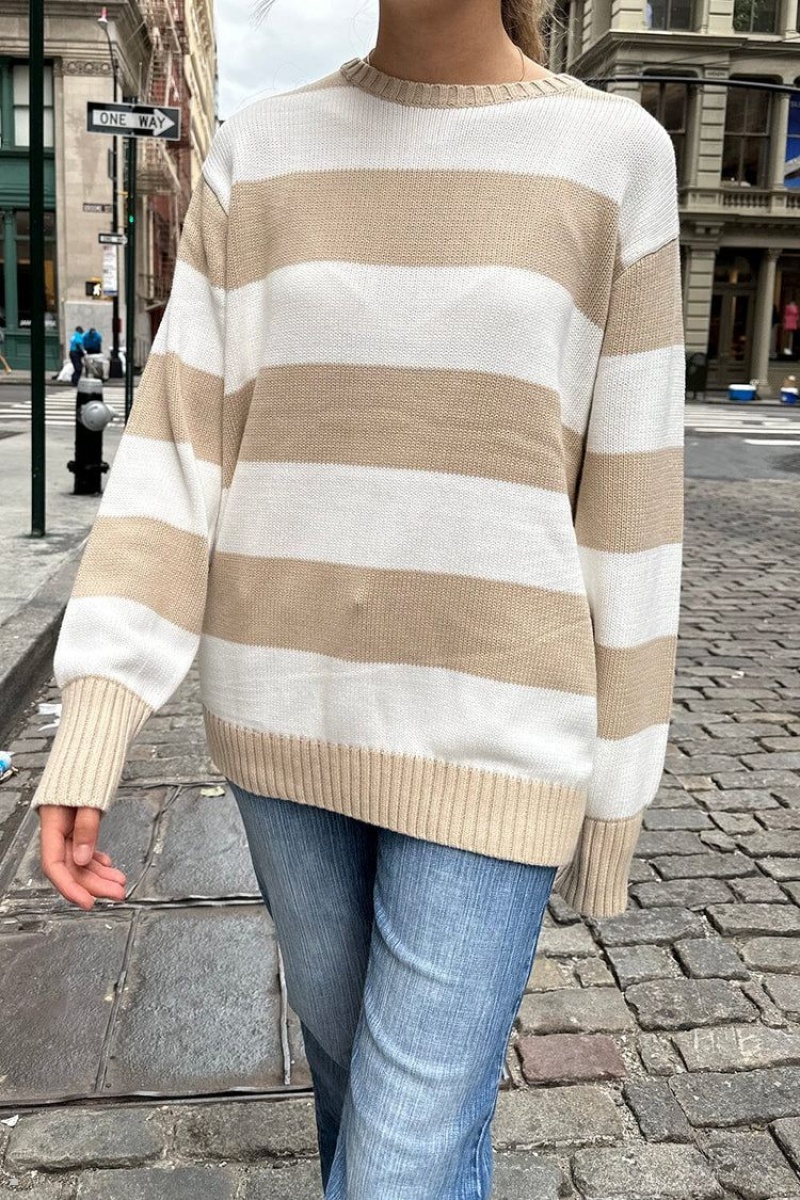 White Beige Brandy Melville Brianna Cotton Thick Stripe Sweaters | USA 21567-KXJI