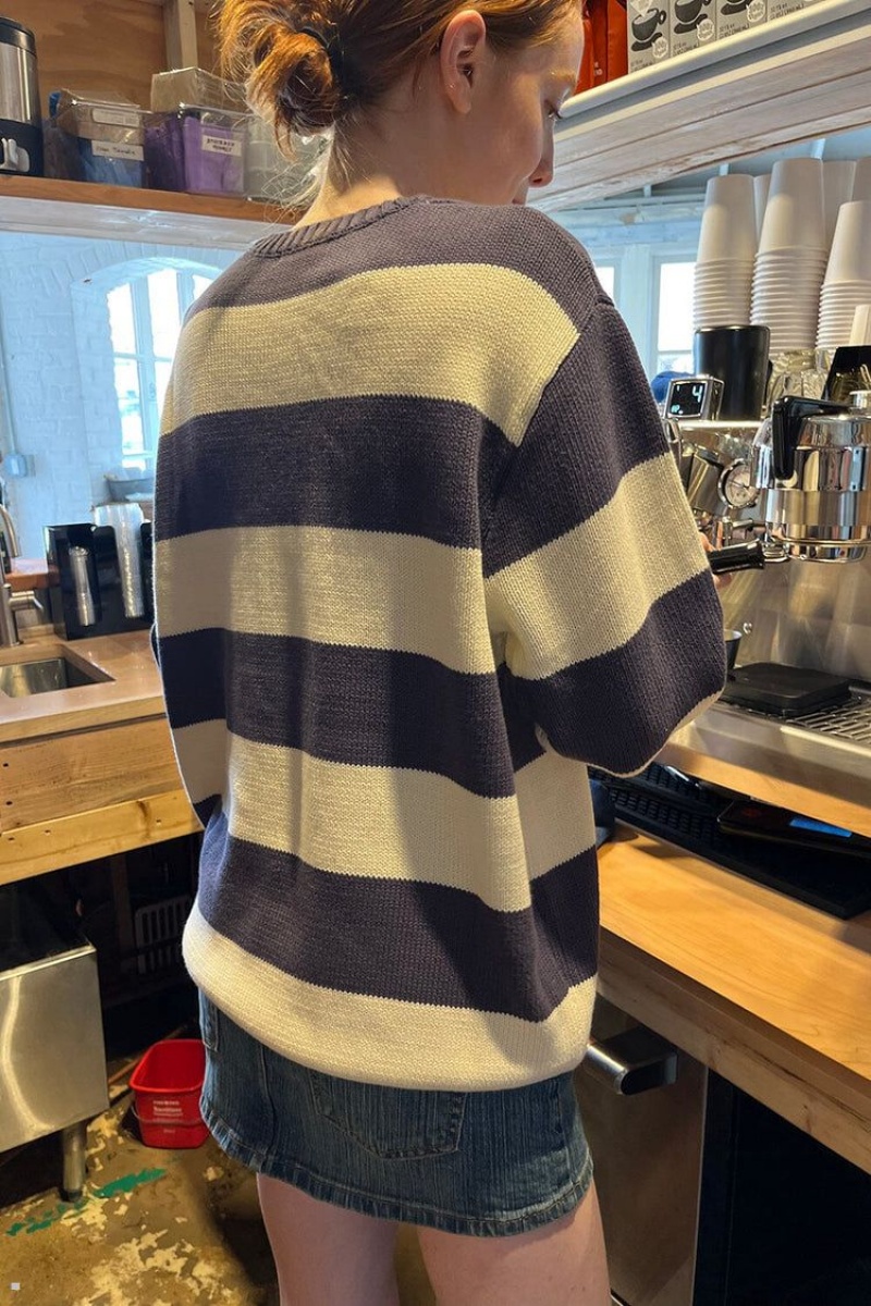 White Blue Brandy Melville Brianna Cotton Thick Stripe Sweaters | USA 65872-GESI