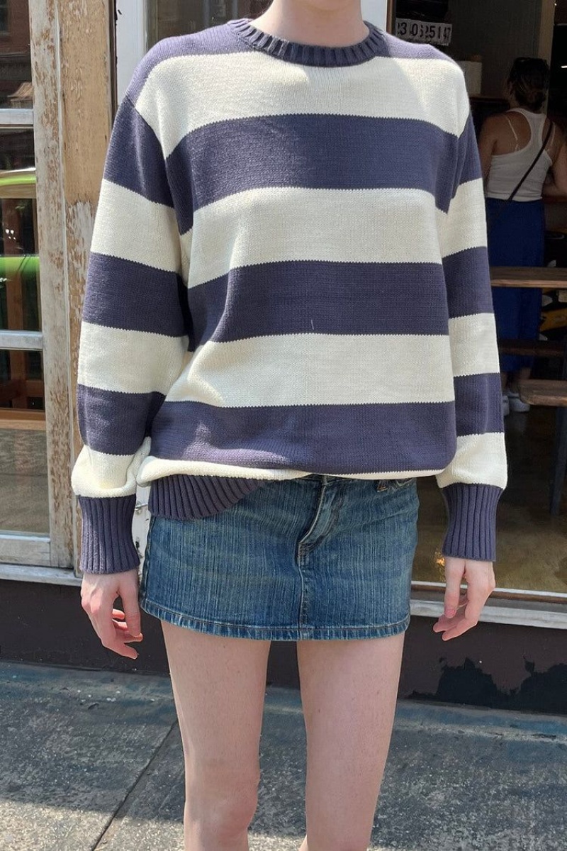 White Blue Brandy Melville Brianna Cotton Thick Stripe Sweaters | USA 65872-GESI