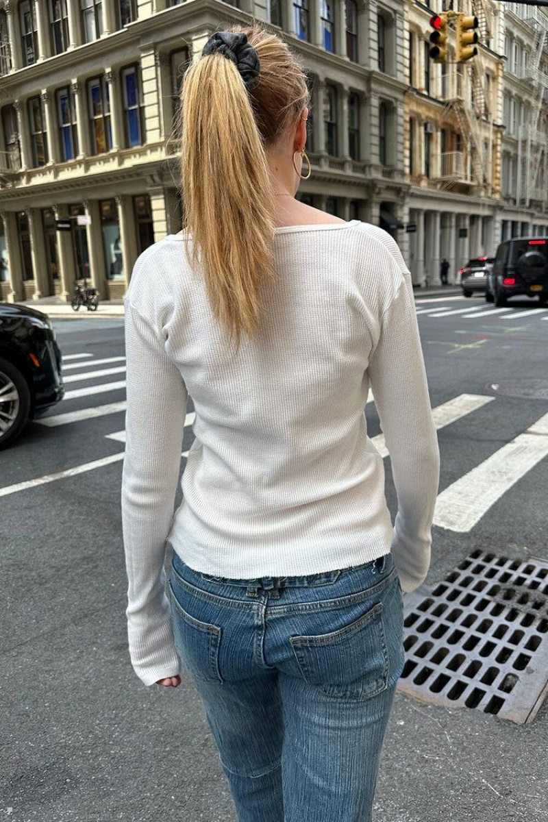 White Brandy Melville Ahern Thermal Long Sleeve Tops | USA 29875-YOJE