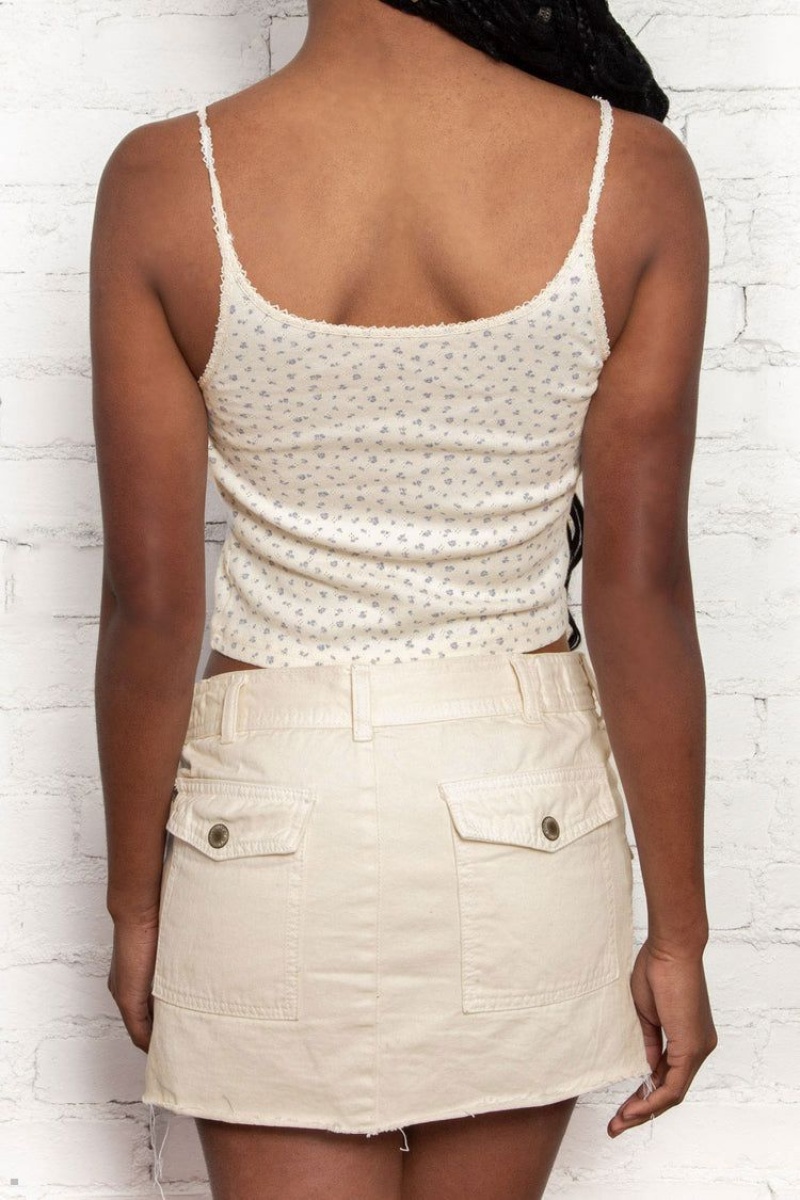 White Brandy Melville Beyonca Eylet Floral Crop Tank Tops | USA 58936-HWKT