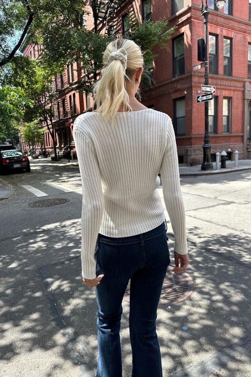 White Brandy Melville Grace V-Neck Sweaters | USA 58241-THVU