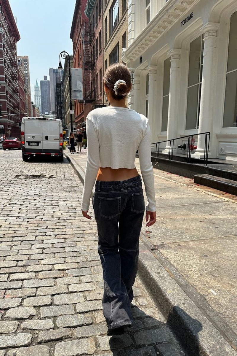 White Brandy Melville Hailie Long Sleeve Crop Tops | USA 37614-POAC