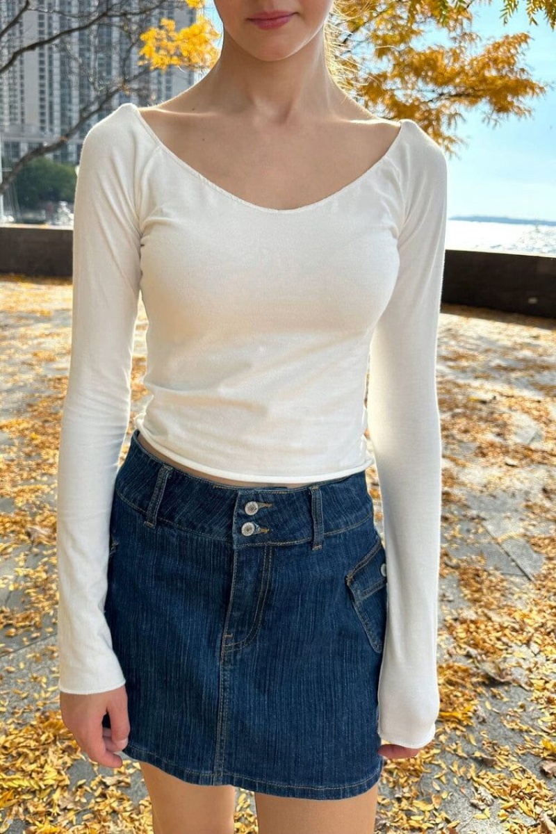 White Brandy Melville Mayson V-Neck Tops | USA 74516-RWQX