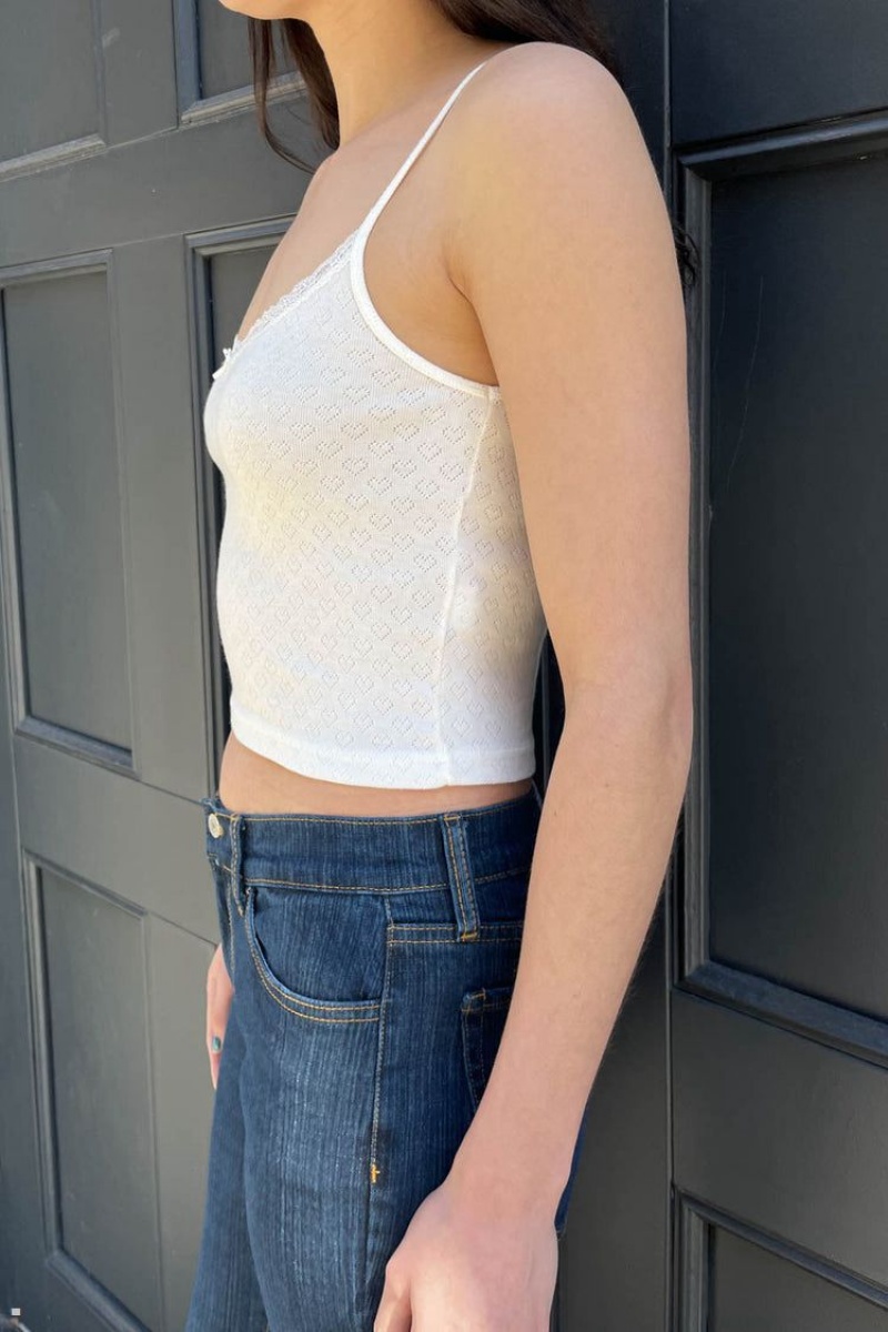 White Brandy Melville Skylar Lace Eyelet Tank Tops | USA 39716-ZGTU