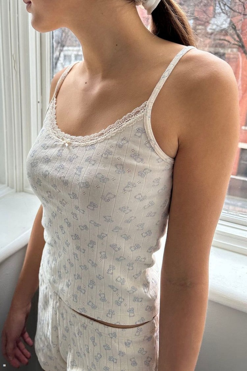 White Brandy Melville Skylar Teddy Bear Tank Tops | USA 79428-BXJI