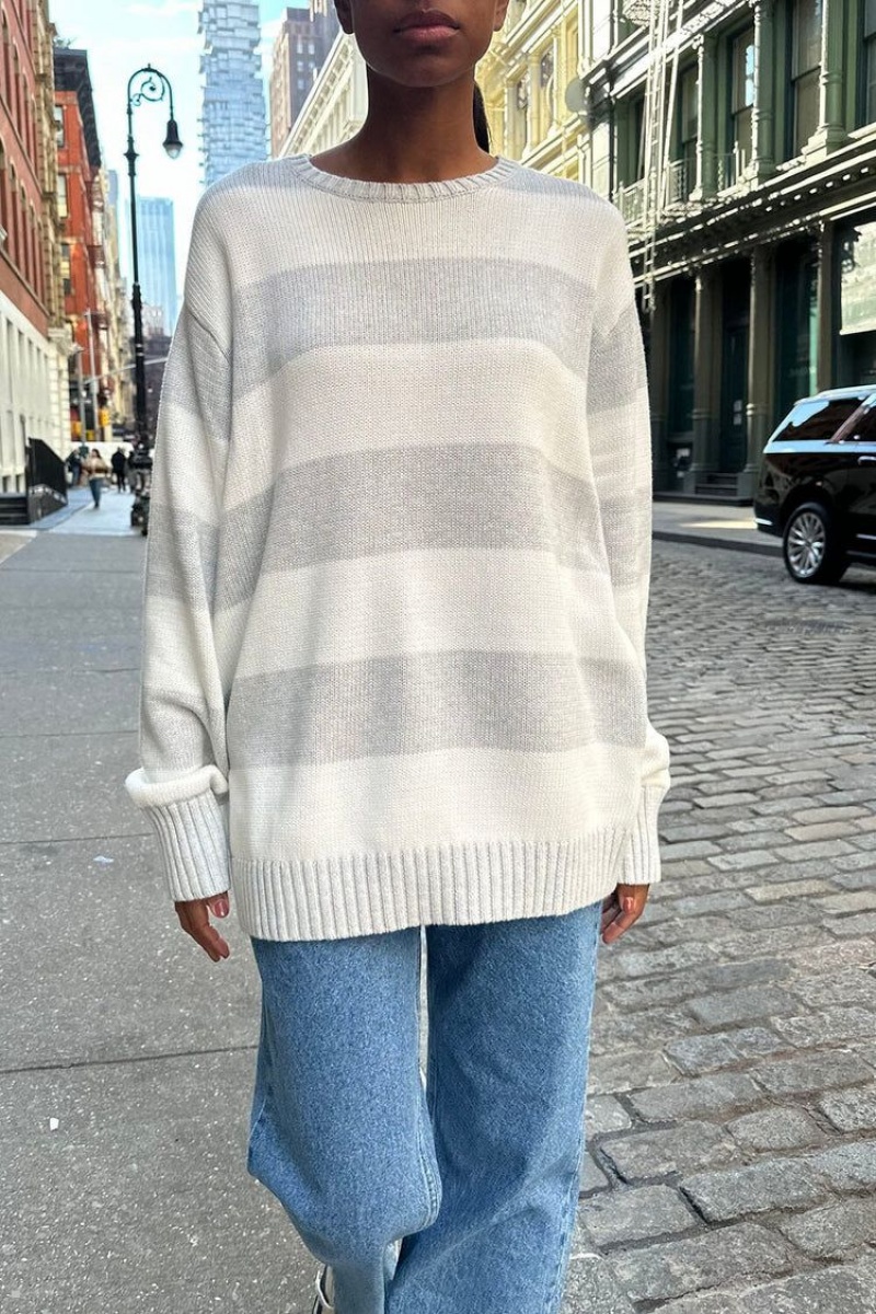 White Grey Brandy Melville Brianna Cotton Thick Stripe Sweaters | USA 79360-YCGL
