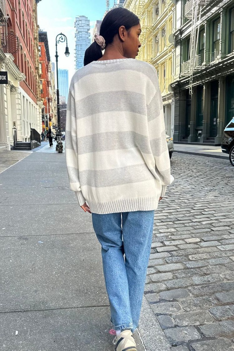 White Grey Brandy Melville Brianna Cotton Thick Stripe Sweaters | USA 79360-YCGL