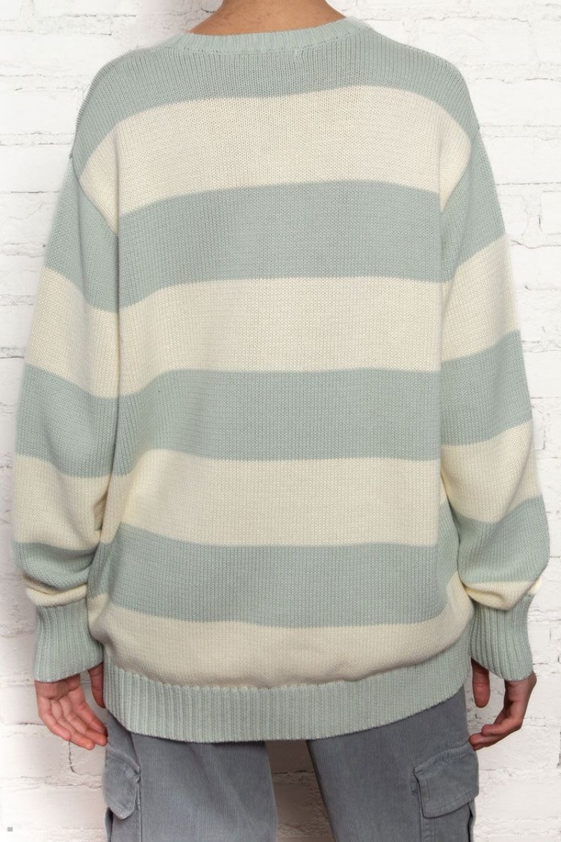 White Mint Brandy Melville Brianna Cotton Thick Stripe Sweaters | USA 39126-TDPJ