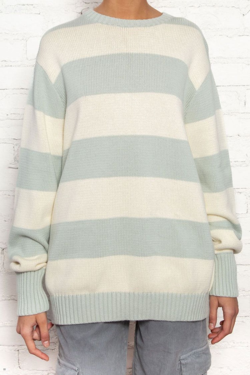 White Mint Brandy Melville Brianna Cotton Thick Stripe Sweaters | USA 39126-TDPJ