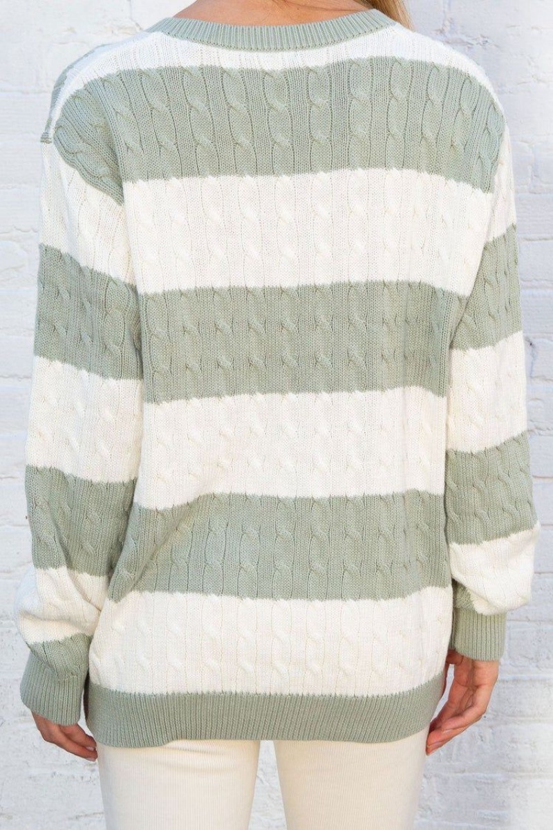 White Mint Brandy Melville Nikki Cotton Striped Sweaters | USA 60319-SBPC