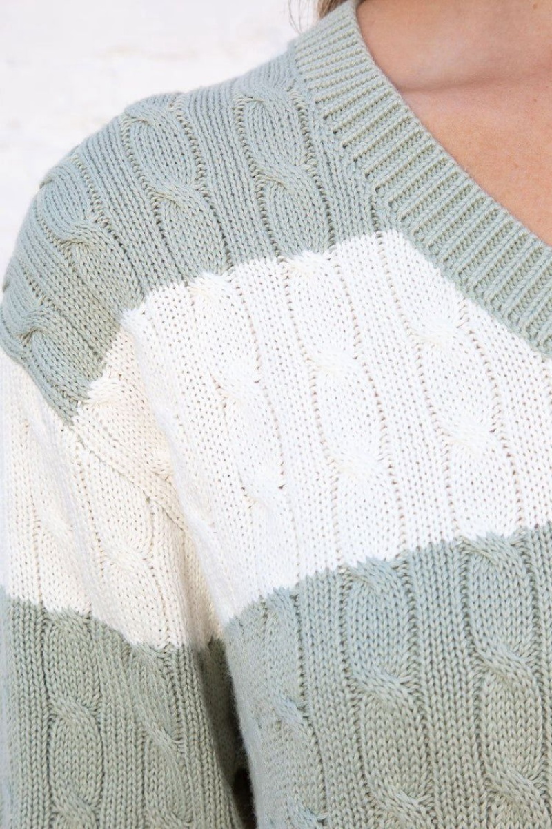 White Mint Brandy Melville Nikki Cotton Striped Sweaters | USA 60319-SBPC