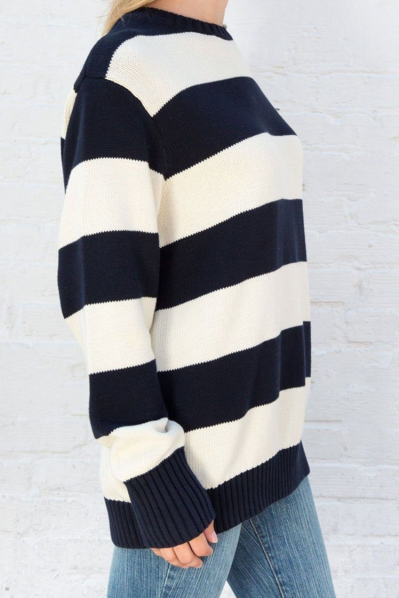 White Navy Brandy Melville Brianna Cotton Thick Stripe Sweaters | USA 57364-STNG