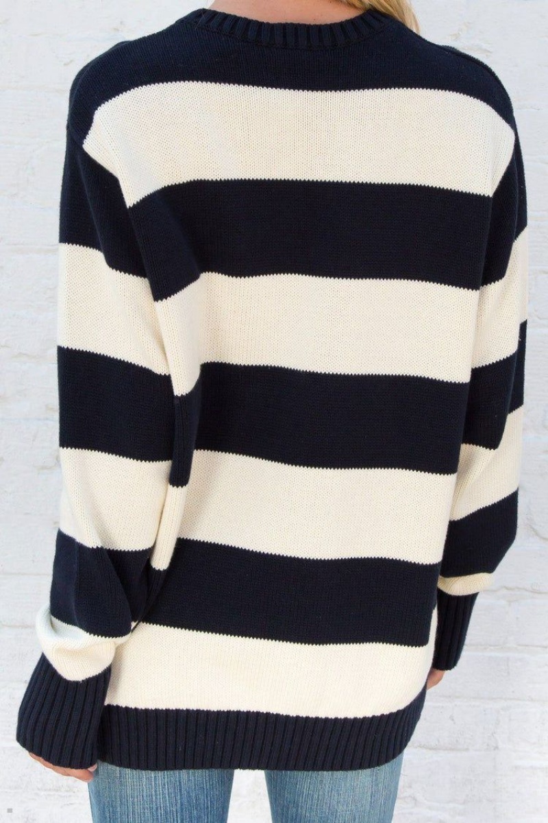 White Navy Brandy Melville Brianna Cotton Thick Stripe Sweaters | USA 57364-STNG