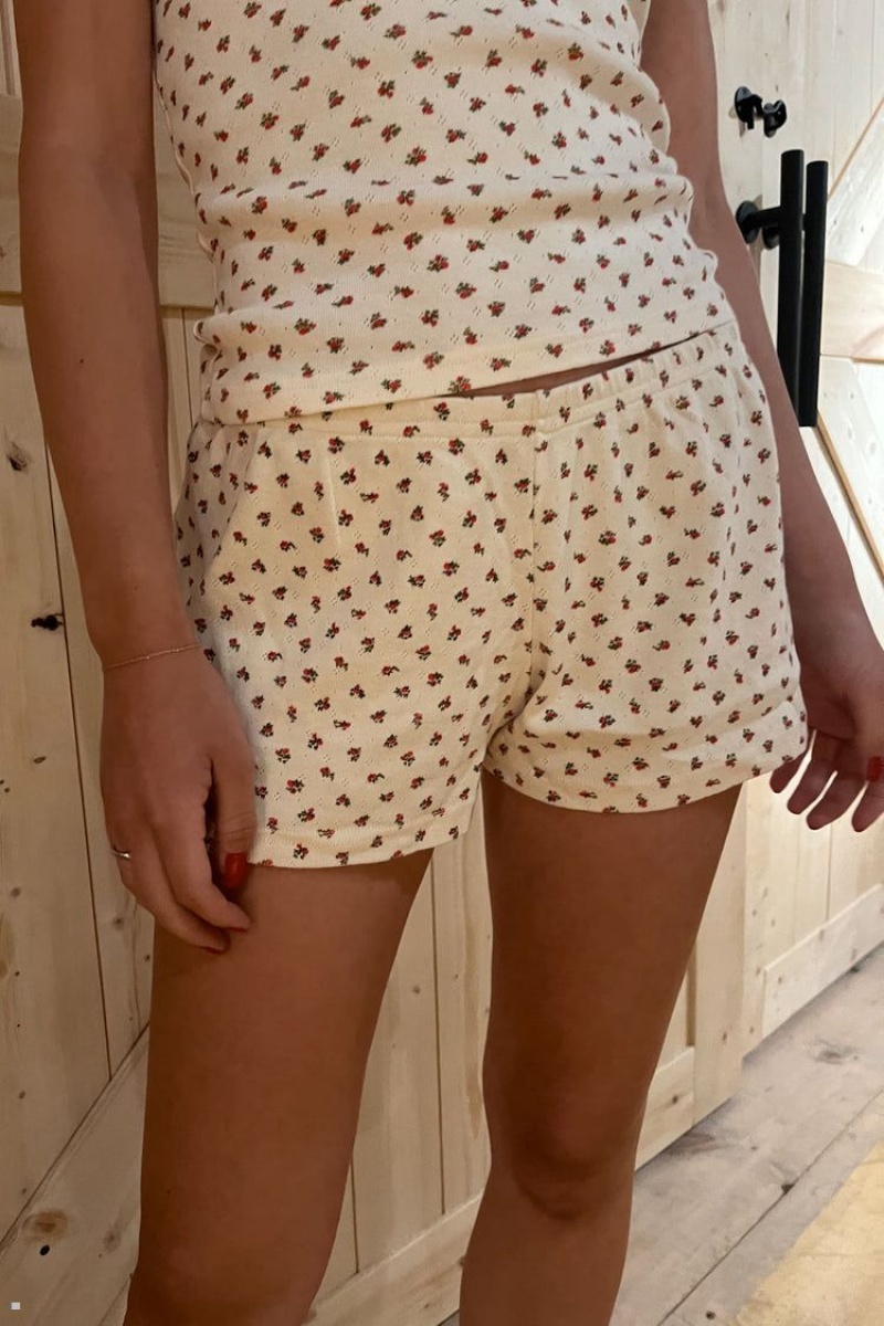 White Red Brandy Melville Emery Floral Cotton Shorts | USA 19053-YCOF
