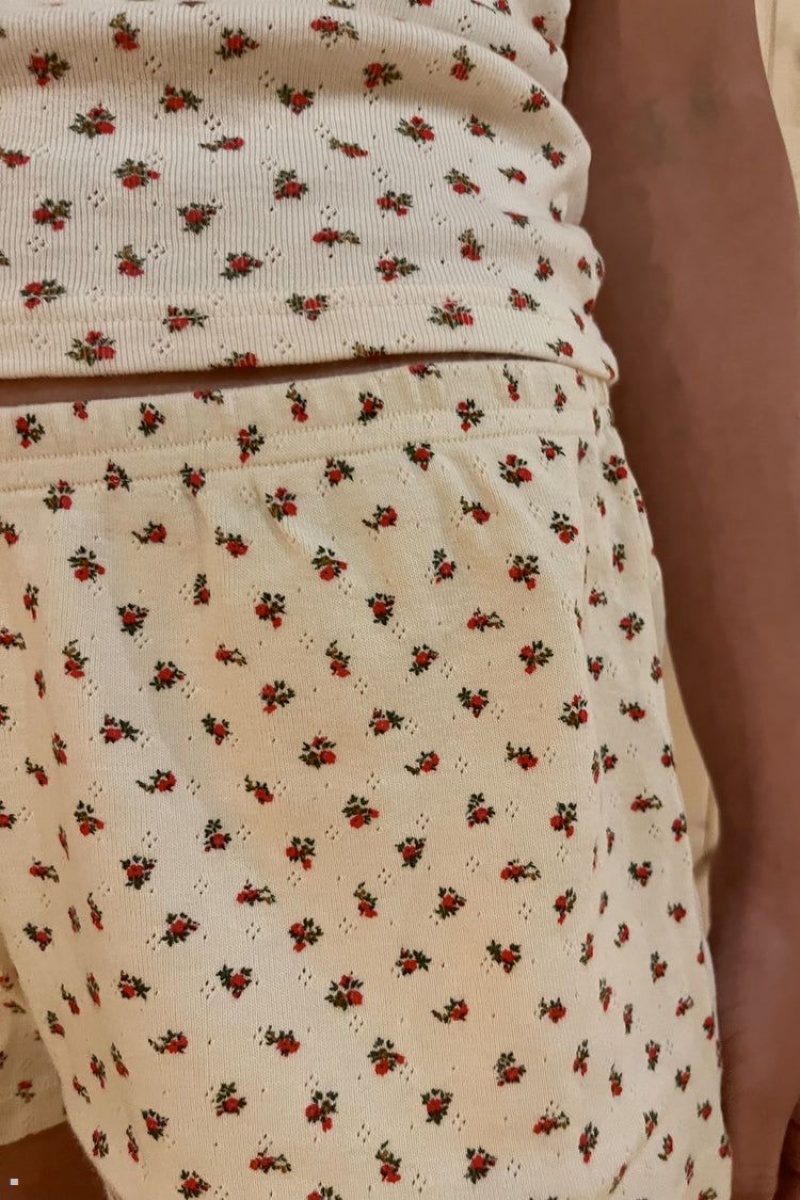 White Red Brandy Melville Emery Floral Cotton Shorts | USA 19053-YCOF