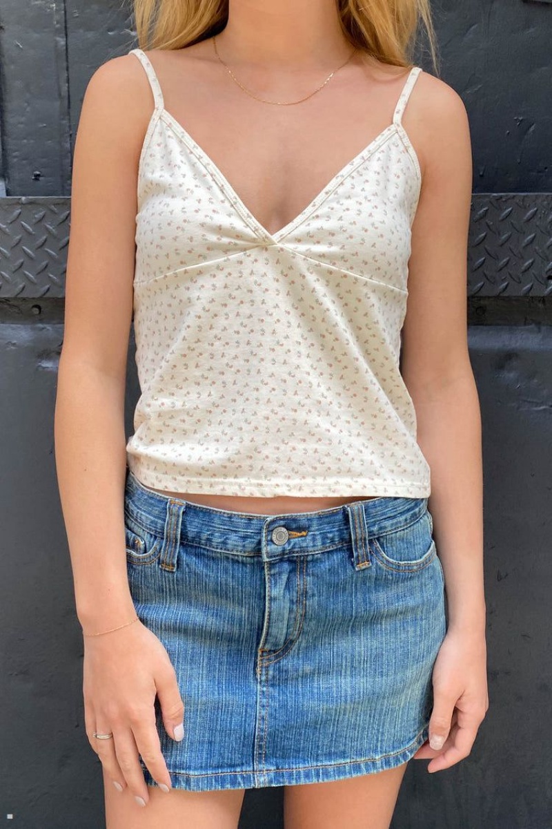 White Rose Brandy Melville Amara Floral Tank Tops | USA 76085-XNJI